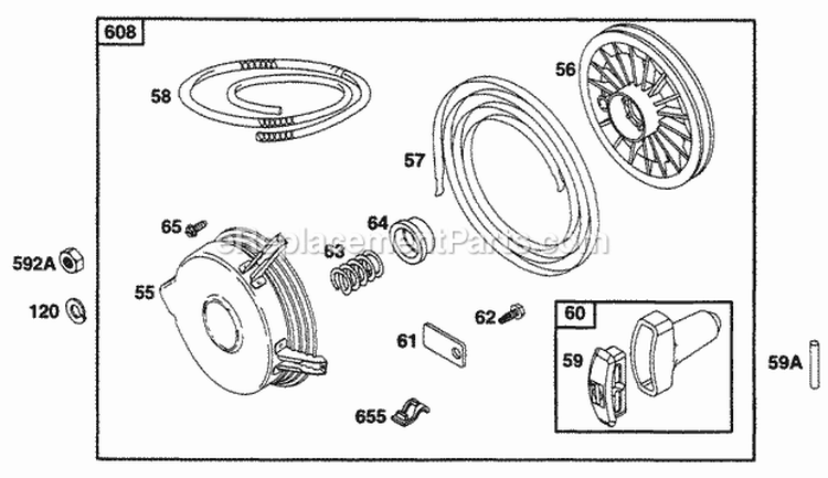 Rewind Starter Diagram and Parts List for 233461-2540-01  Briggs and Stratton Engine